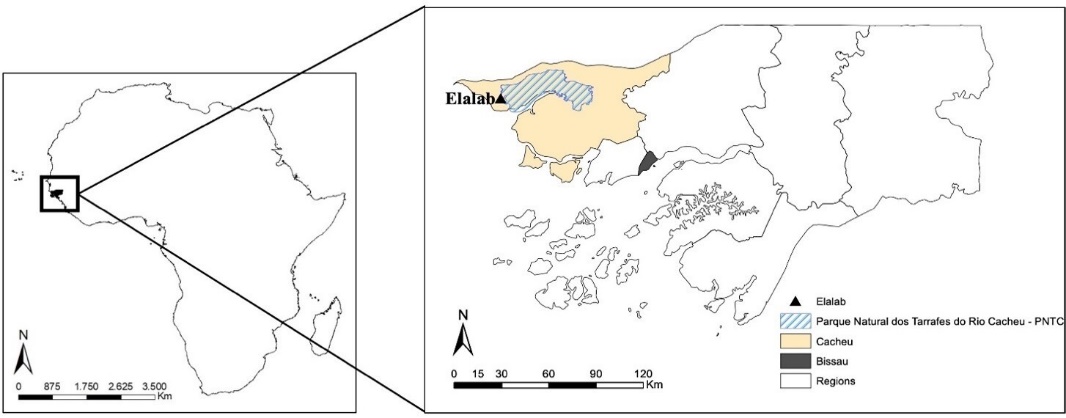 A map of the article's study area: Elalab, Guinea-Bisseau, West Africa